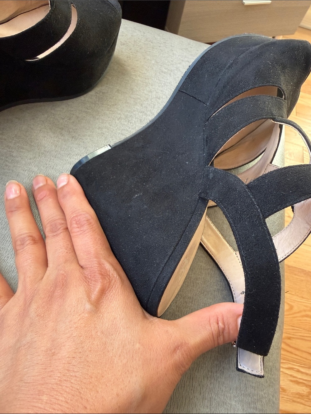 bp Black Suede Strappy Peep-Toe Heels - Picture 5 of 6